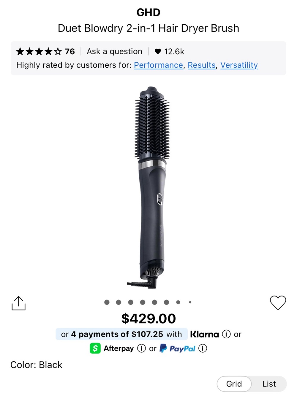 ghd Black Hot Air Brush Styling Tool